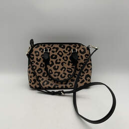 Womens Black Leather Leopard Print Zipper Double Handle Crossbody Bag Purse alternative image