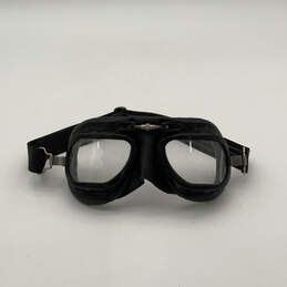 Mens Baron Style Black Leather Clear Lens Antifog Motorcycle Goggles