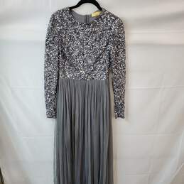 Maya Deluxe Gray Sequin Tulle Gown Dress in Size 6