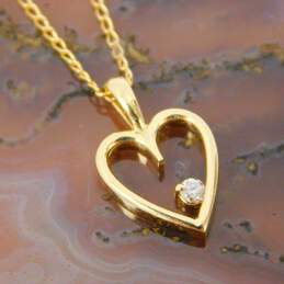 14K Yellow Gold 0.04 CT Round Diamond Heart Pendant Necklace 2.0g