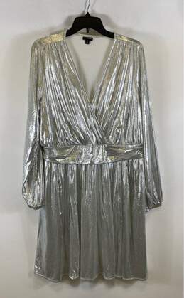 Torrid Womens Silver Metallic Shimmer V-Neck Long Sleeve Mini Dress Size 2