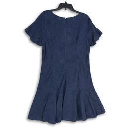 Womens Blue Striped Back-Zip Round Neck Ruffle Mini Dress Size 14 alternative image