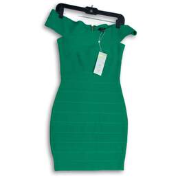 NWT WOW Couture Womens Green Off The Shoulder Back Zip Bodycon Dress Size Small