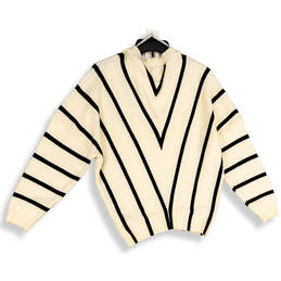 Womens Black White Chevron V-Neck Long Sleeve Pullover Sweater Size 8 alternative image
