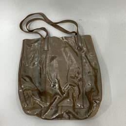 Anthropologie Womens Gold Shimmer Inner Pocket Zipper Tote Handbag Purse