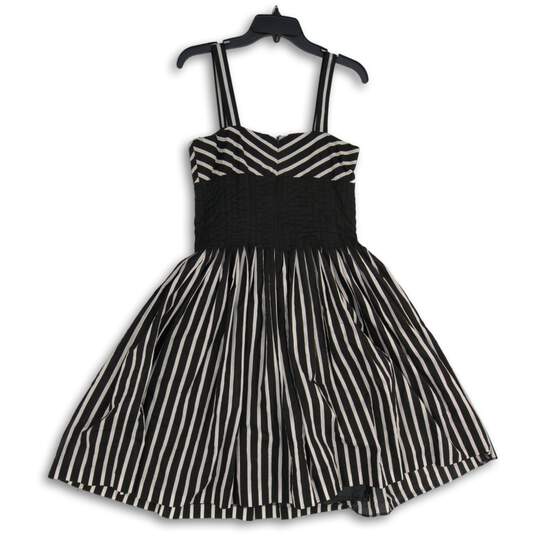 Womens Black Striped Smocked Waist Wide Strap Sleeveless Mini Dress Size 8 image number 2