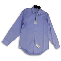 NWT Mens Blue Long Sleeve Regular Fit Collared Button-Up Shirt 15.5 32/33