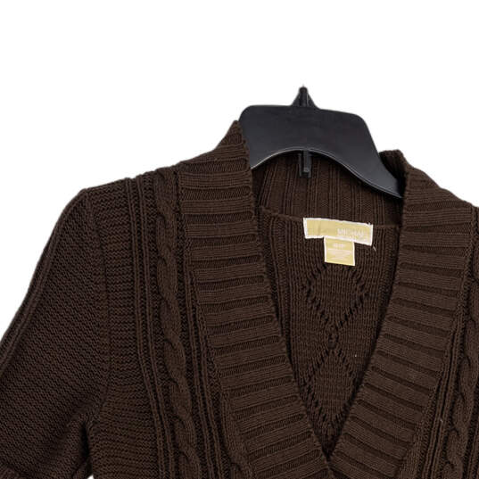 Womens Brown Knitted V-Neck Button Front Cardigan Sweater Size Small image number 3
