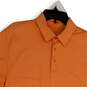 Mens Orange Short Sleeve Side Slit Collared Button Front Polo Shirt Size L image number 3