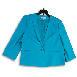 Womens Blue Long Sleeve Front Pockets Casual One-Button Blazer Size 18