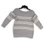 Womens Gray Striped Long Sleeve Round Neck Pullover Sweater Size Small image number 1