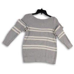 Womens Gray Striped Long Sleeve Round Neck Pullover Sweater Size Small