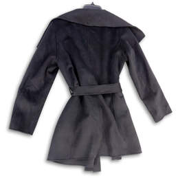 Womens Black Long Sleeve Waist Belted Shawl Collar Overcoat Size Large alternative image