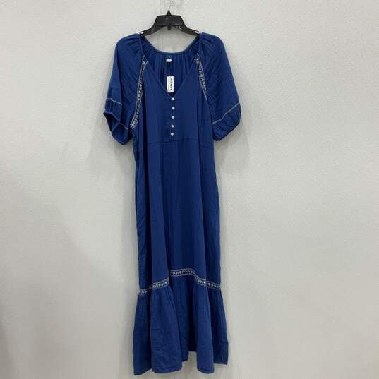 NWT Old Navy Womens Blue Tiered Embroidered Puff Sleeve V-Neck Maxi Dress Sz XL image number 1