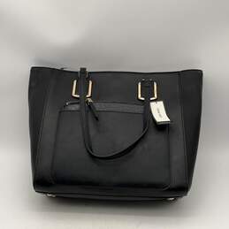 NWT Nine West Womens Black Leather Double Strap Bottom Stud Tote Bag Purse