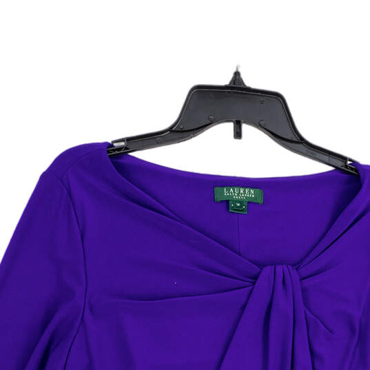 Womens Purple Pleated Draped Long Sleeve Knee Length Sheath Dress Size 14 image number 3