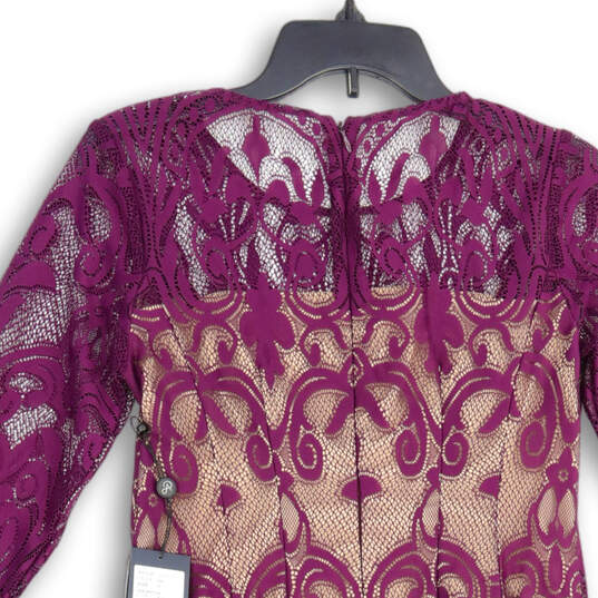 NWT Womens Purple Ikat Lace Round Neck Back Zip Sheath Dress Size 6 image number 4