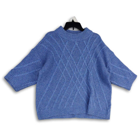 Womens Blue Knitted Mock Neck 3/4 Sleeve Pullover Sweater Size 1X image number 1