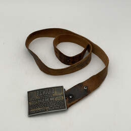 Vintage Mens Brown Leather Reward Billy The Kid Metal Buckle Waist Belt