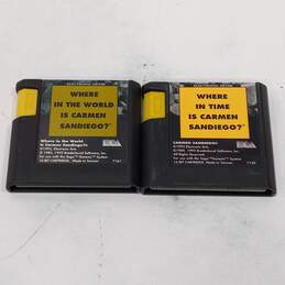 Sega Genesis Cartridges Including 'Where in Time is Carmen Sandiego' and 'Where in the World is Carmen Sandiego'