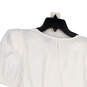 NWT Womens White Puff Sleeve Tie Waist Back Keyhole Blouse Top Size Medium image number 4