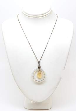 Artisan 925 Citrine Crystals Pendant Necklace & Garnet Granulated Drop Earrings alternative image