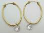 14K Gold Clear Cubic Zirconia Charm Oblong Hoop Earrings 1.3g image number 4