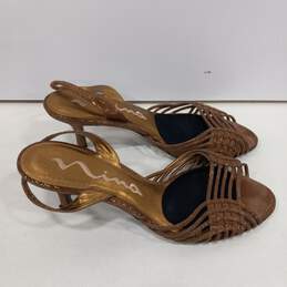 Womens Brown Leather Open Toe Slip On Slingback Kitten Heel Sandals Size 9M alternative image