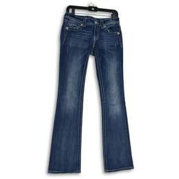 Womens Blue Medium Wash Stretch Pockets Denim Bootcut Jeans Size 27