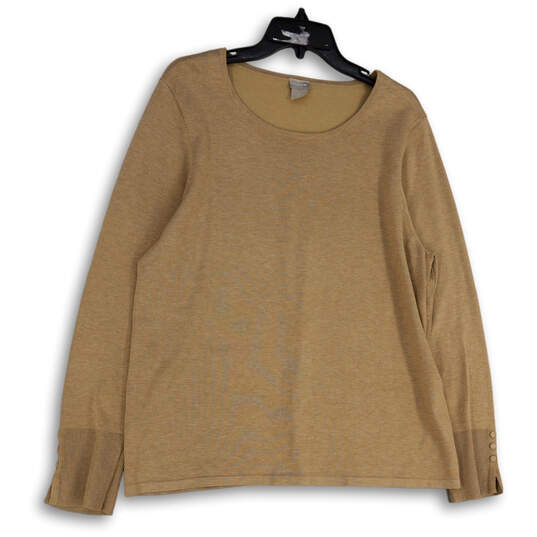 Womens Tan Mindy Shirttail Long Sleeve Round Neck Pullover Sweater Size XL image number 1