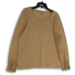 Womens Tan Mindy Shirttail Long Sleeve Round Neck Pullover Sweater Size XL