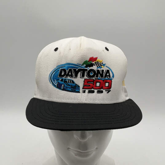 Mens Black White Daytona 500 1997 Adjustable Snapback Cap One Size image number 1
