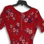 Milly Womens Red Floral Round Neck Short Sleeve Back Zip Fit & Flare Dress Sz P image number 4