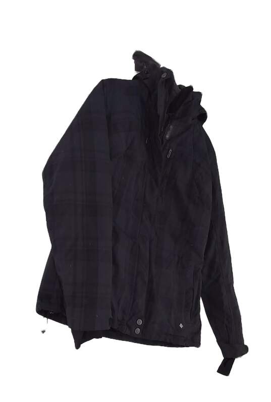 Womens Black Plaid Long Sleeve Pockets Hooded Full Zip Ski Jacket Size Large image number 3