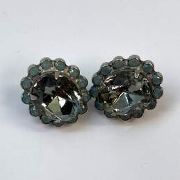 Designer Sorrelli Silver-Tone Crystal Cut Stone Flower Stud Earrings