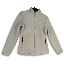 Womens White Fleece Long Sleeve Mock Neck Pockets Full-Zip Jacket Size M