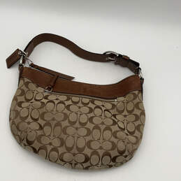Womens Brown Signature Print Adjustable Strap Logo Charm Hobo Bag Purse