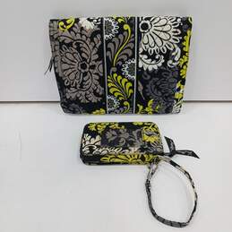 Vera Bradley Black Yellow & White Quilted Floral Pattern Makeup Bag & Wallet alternative image