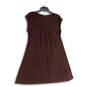 Womens Brown Pleated Cap Sleeve Scoop Neck Pullover Mini Dress Size M image number 1