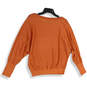 Womens Orange Boat Neck Long Sleeve Knitted Pullover Sweater Size Large image number 2