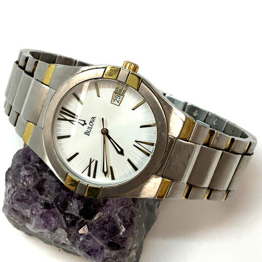 Designer Bulova Silver-Tone Stainless Steel Round Dial Analog Wristwatch image number 1