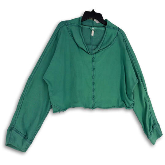 Womens Green Long Sleeve Collared Cropped Pullover Sweatshirt Size Medium image number 1