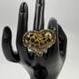 Designer Betsey Johnson Gold-Tone Engraved Rhinestone Heart Shape Ring image number 4