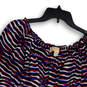 Womens Multicolor Balloon Sleeve Pleated Round Neck Blouse Top Size M image number 4