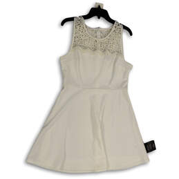 NWT Womens White Lace Sleeveless Round Neck Back Zip Mini Dress Size Large
