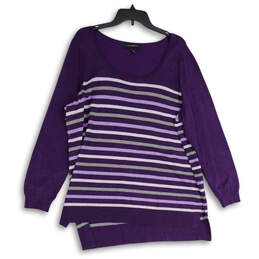 Womens Purple Striped Long Sleeve Round Neck Pullover Sweater Size 18/20