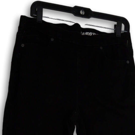 Womens Black Pockets Dark Wash Denim Pull-On Straight Leg Cropped Jeans 14 image number 4