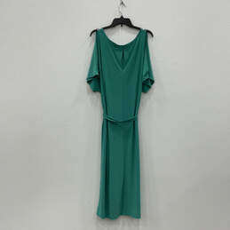 Womens Green Key Hole Neck Waist Belt Round Neck Midi Shift Dress Size P1X alternative image