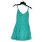 Womens Blue V-Neck Spaghetti Strap Lace Overlay Short A-Line Dress Size XS image number 1