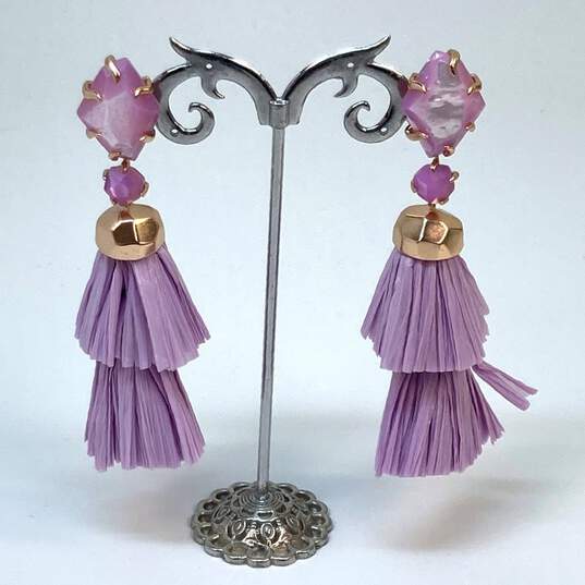 Designer Kendra Scott Gold-Tone Purple Stone Tassels Dangle Droop Earrings image number 1